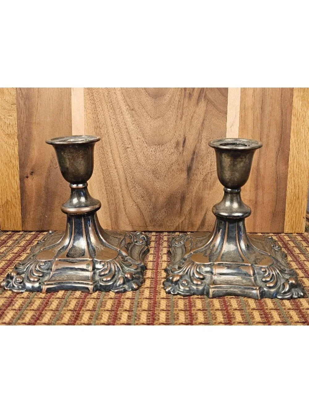 Pair Of Ornate Vintage Silver-Plated Candle Holders With Floral Design – 4.5